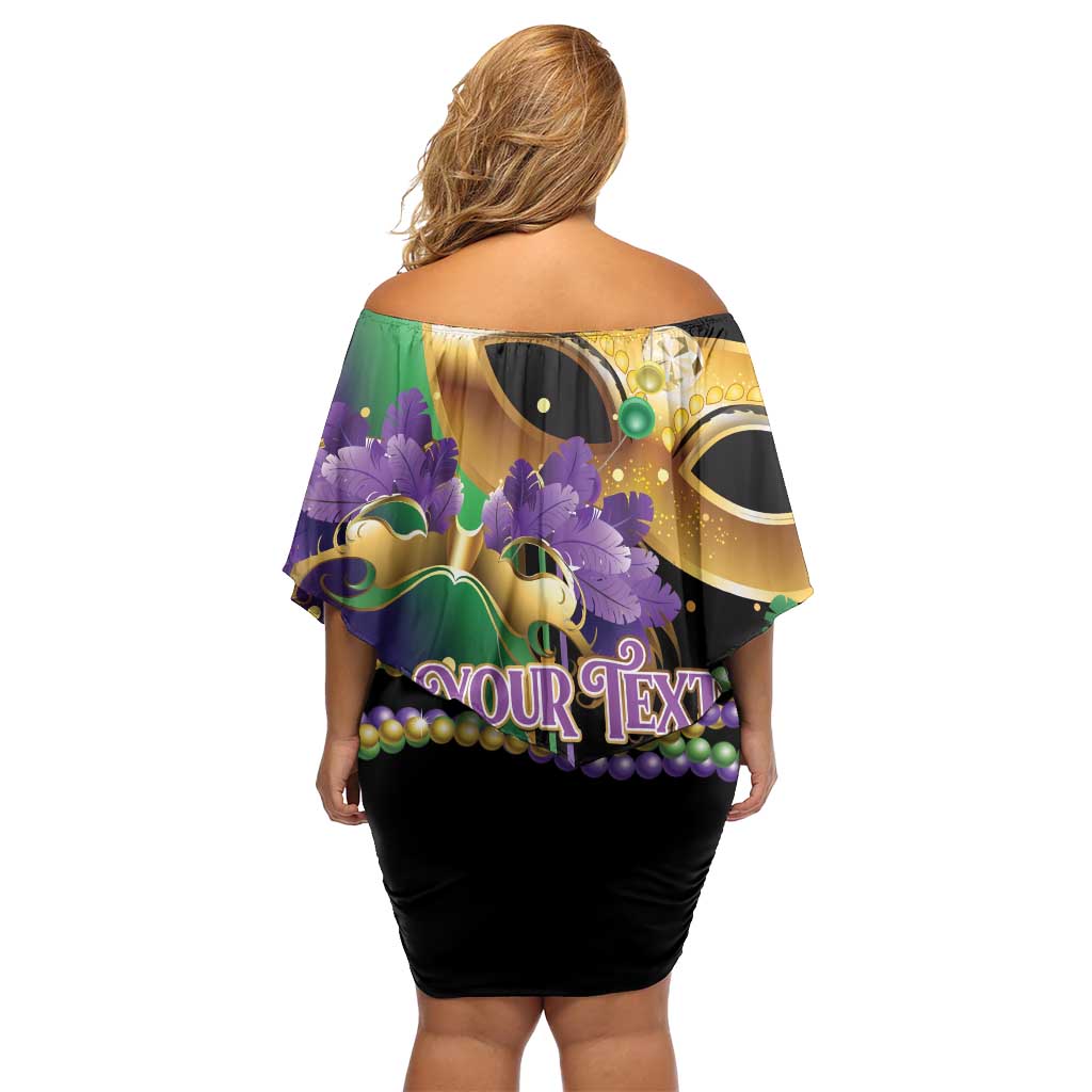 Personalized Mardi Gras Family Matching Off Shoulder Short Dress and Hawaiian Shirt Carnival Feathers Masks