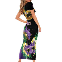 Personalized Mardi Gras Family Matching Short Sleeve Bodycon Dress and Hawaiian Shirt Carnival Feathers Masks