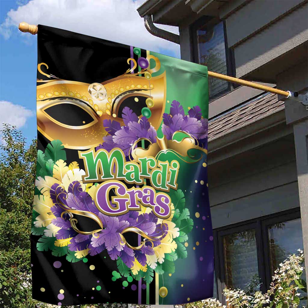 Personalized Mardi Gras Garden Flag Carnival Feathers Masks
