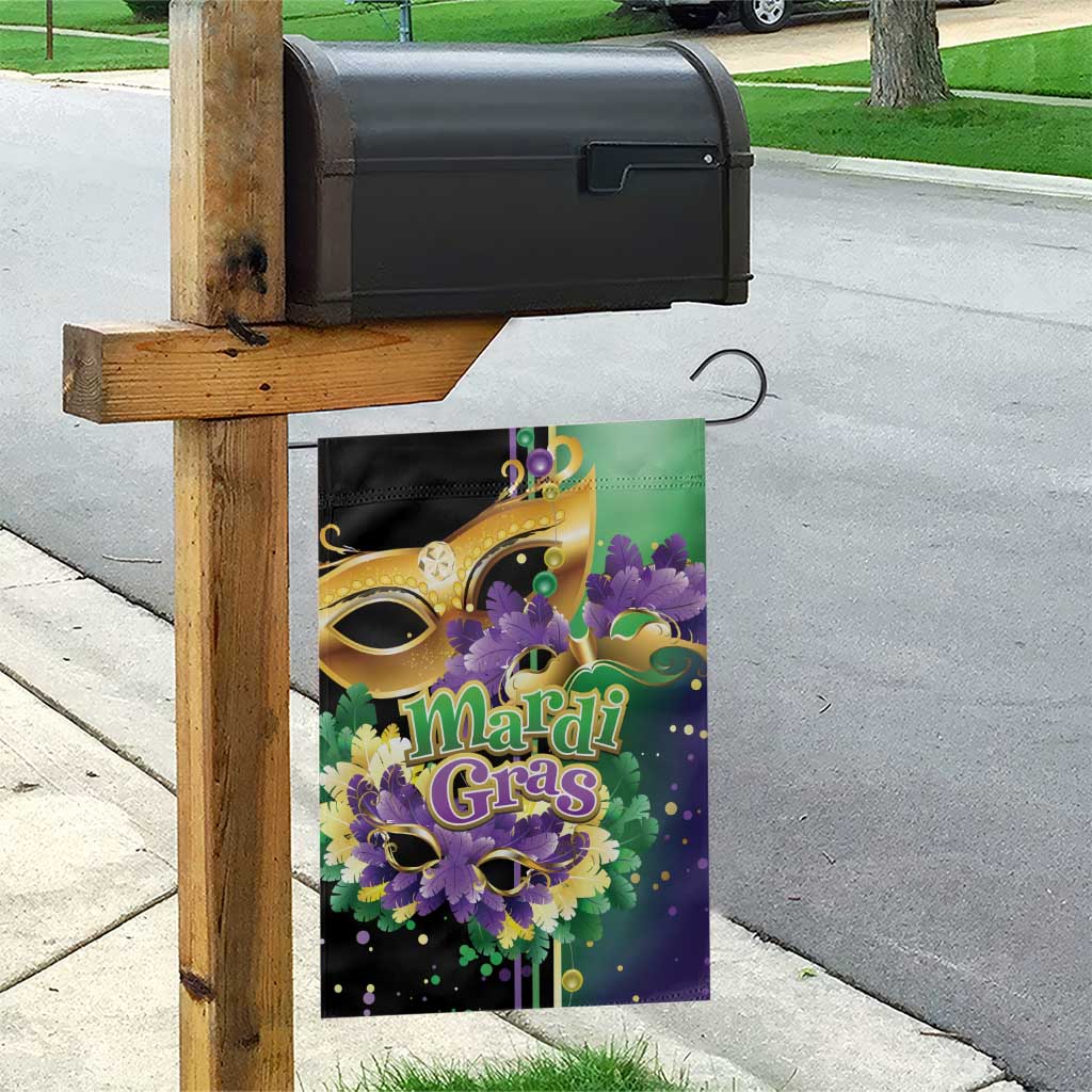 Personalized Mardi Gras Garden Flag Carnival Feathers Masks