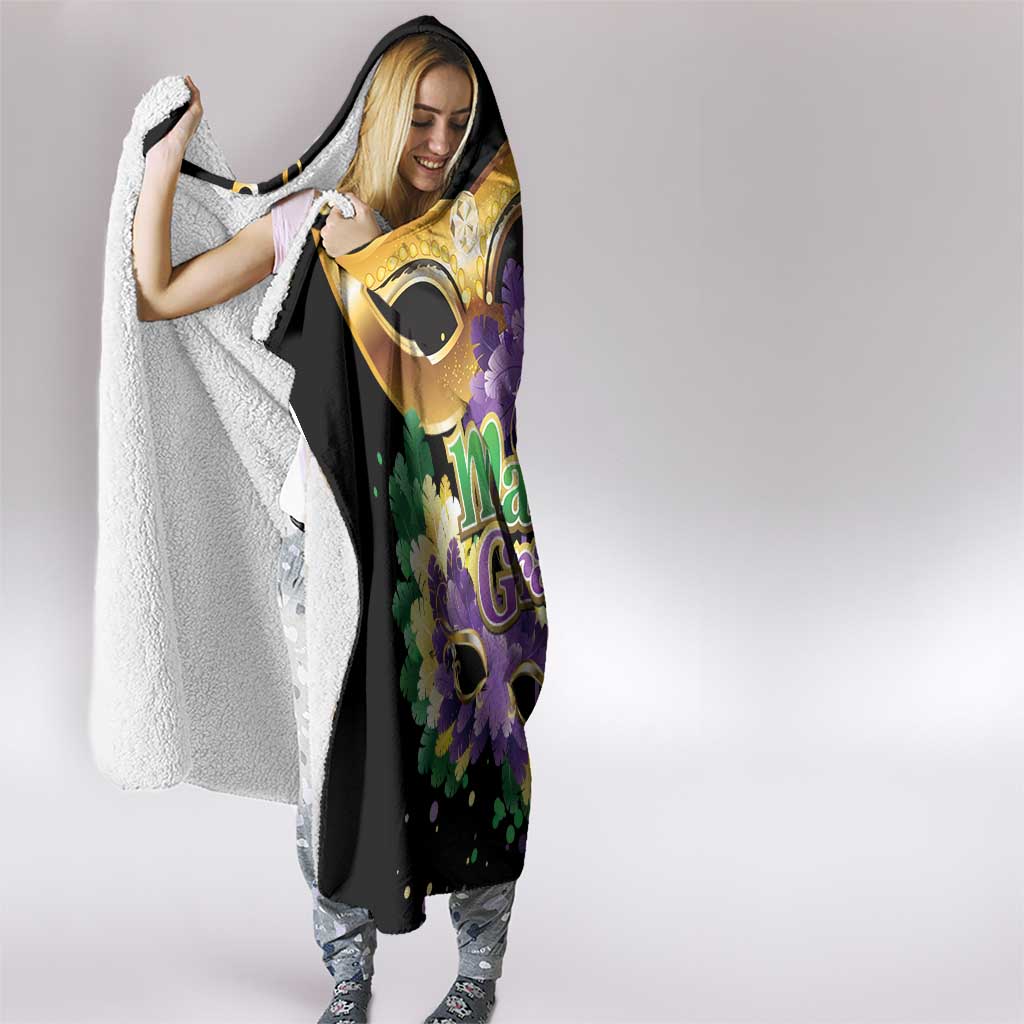 Personalized Mardi Gras Hooded Blanket Carnival Feathers Masks