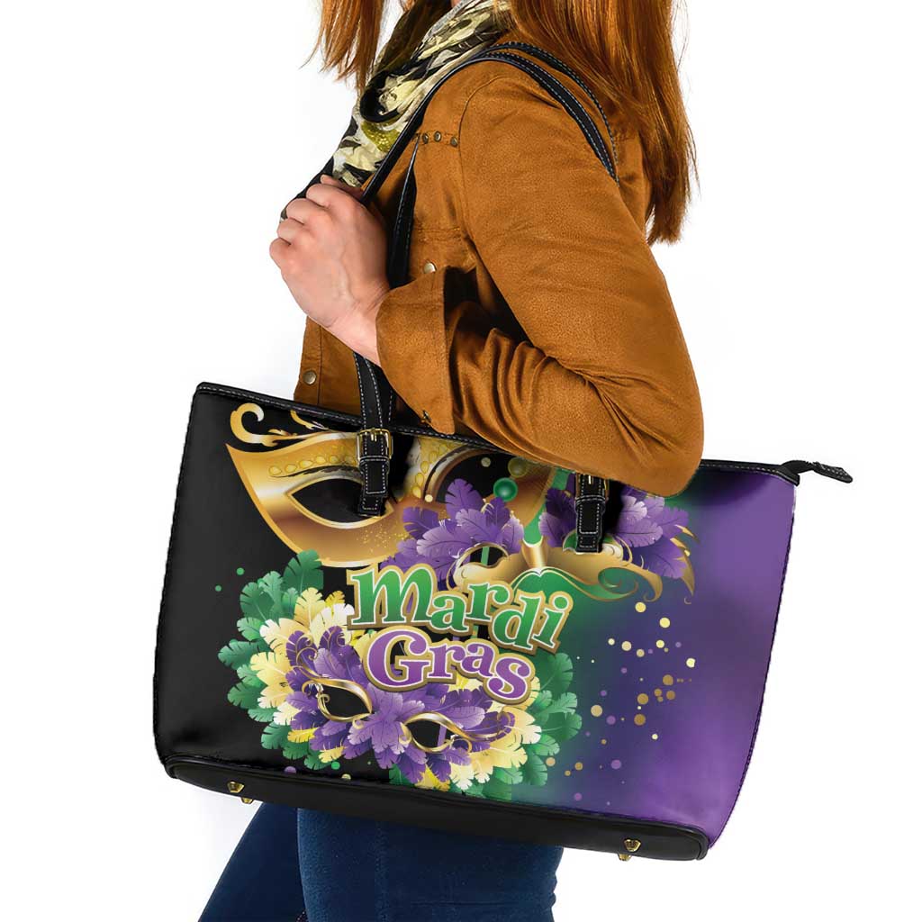Personalized Mardi Gras Leather Tote Bag Carnival Feathers Masks