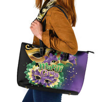 Personalized Mardi Gras Leather Tote Bag Carnival Feathers Masks