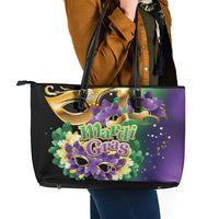 Personalized Mardi Gras Leather Tote Bag Carnival Feathers Masks