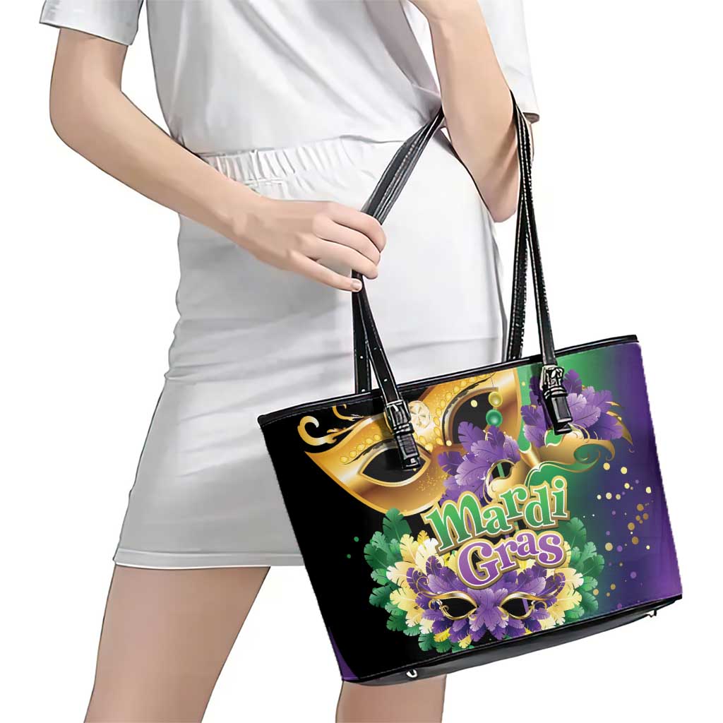Personalized Mardi Gras Leather Tote Bag Carnival Feathers Masks