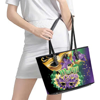 Personalized Mardi Gras Leather Tote Bag Carnival Feathers Masks