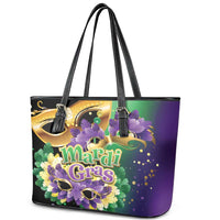 Personalized Mardi Gras Leather Tote Bag Carnival Feathers Masks