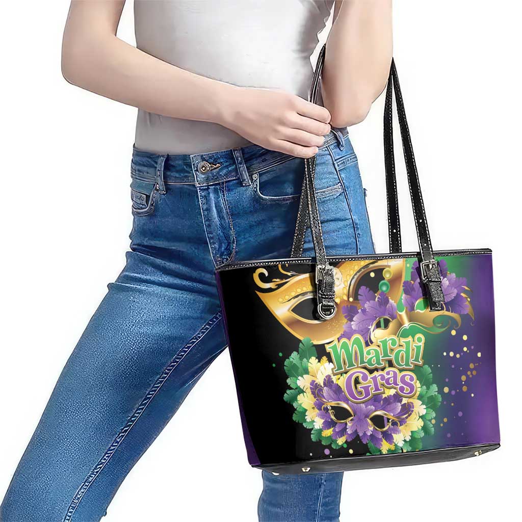 Personalized Mardi Gras Leather Tote Bag Carnival Feathers Masks