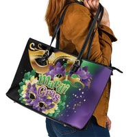 Personalized Mardi Gras Leather Tote Bag Carnival Feathers Masks