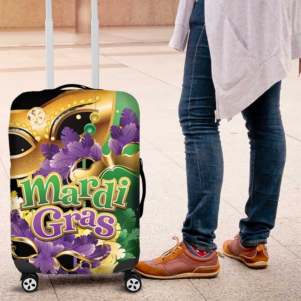 Personalized Mardi Gras Luggage Cover Carnival Feathers Masks