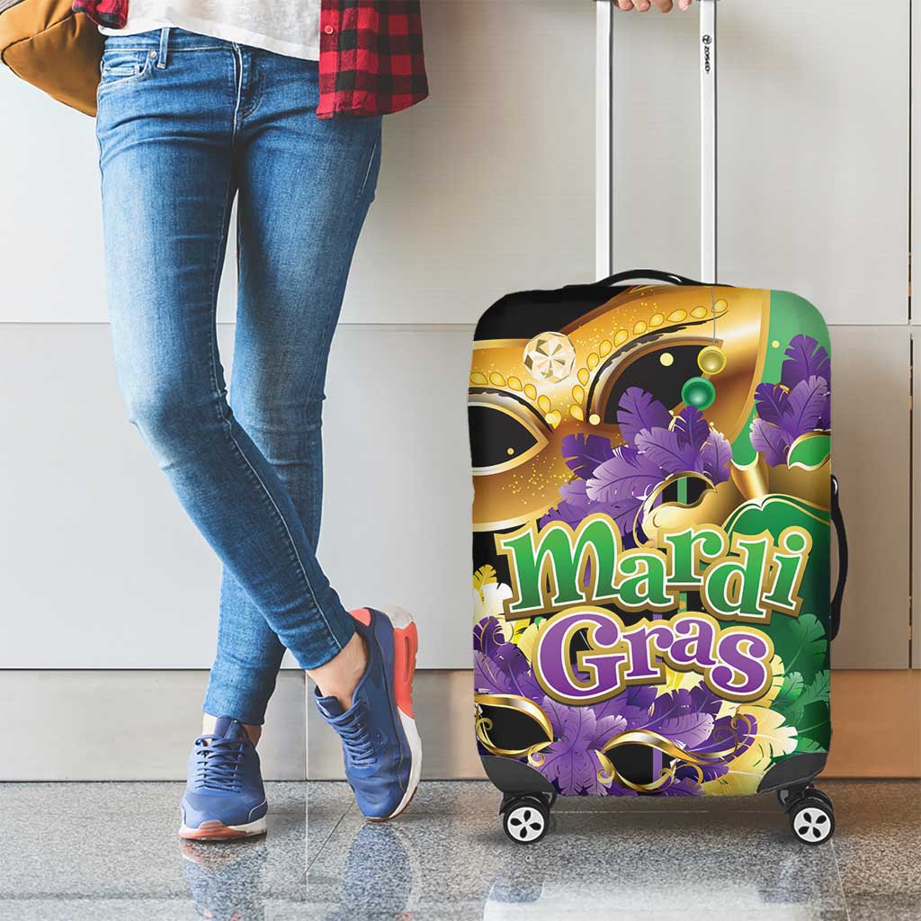 Personalized Mardi Gras Luggage Cover Carnival Feathers Masks