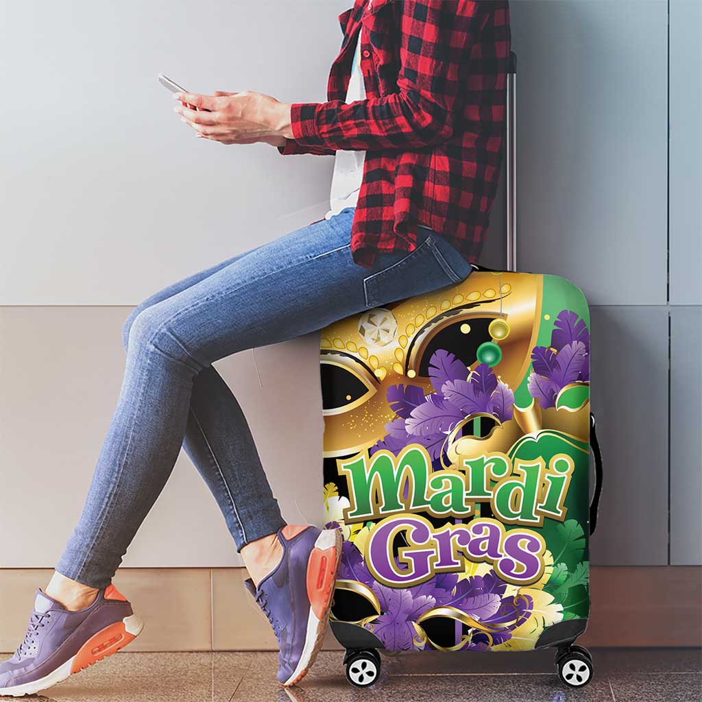 Personalized Mardi Gras Luggage Cover Carnival Feathers Masks