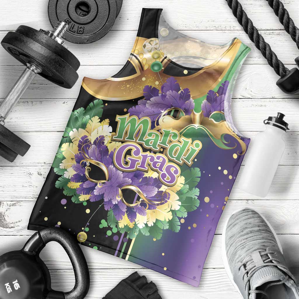 Personalized Mardi Gras Men Tank Top Carnival Feathers Masks - Wonder Print Shop