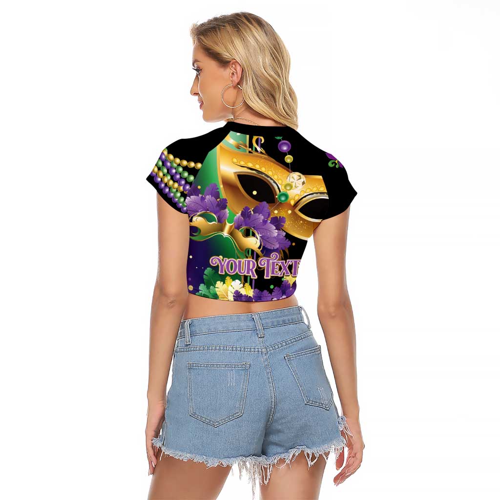 Personalized Mardi Gras Raglan Cropped T Shirt Carnival Feathers Masks - Wonder Print Shop