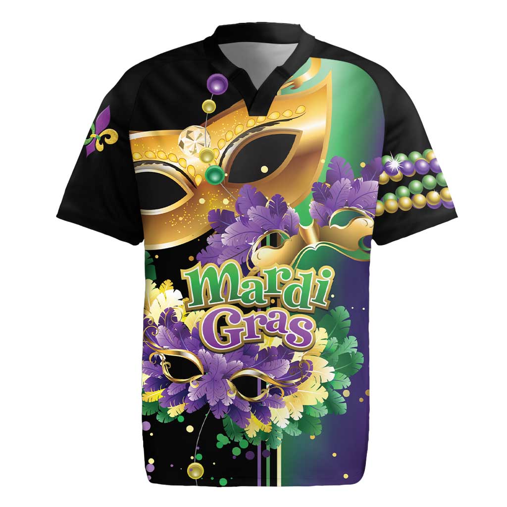 Personalized Mardi Gras Rugby Jersey Carnival Feathers Masks - Wonder Print Shop