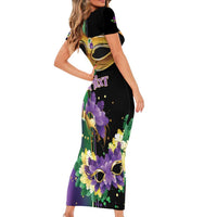Personalized Mardi Gras Short Sleeve Bodycon Dress Carnival Feathers Masks - Wonder Print Shop