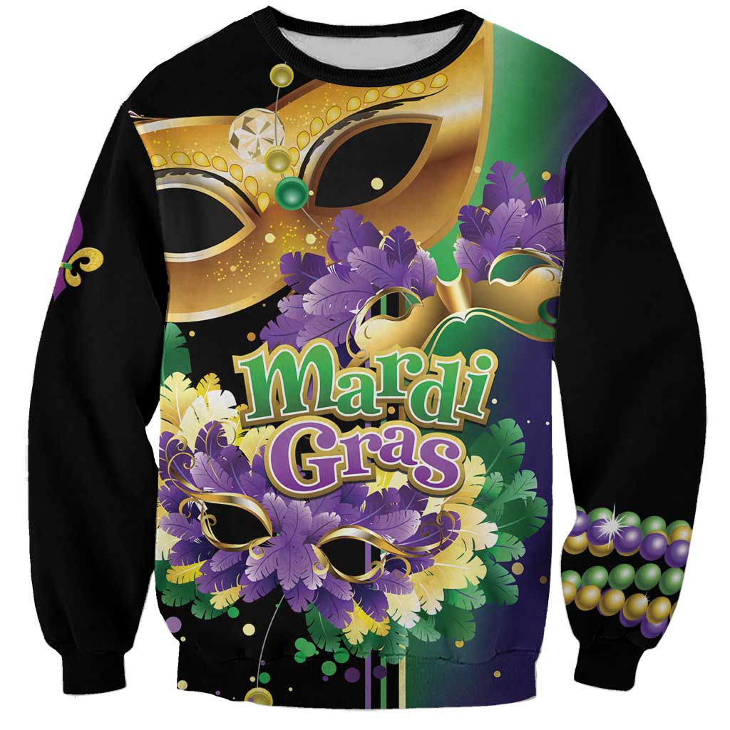 Personalized Mardi Gras Sweatshirt Carnival Feathers Masks - Wonder Print Shop