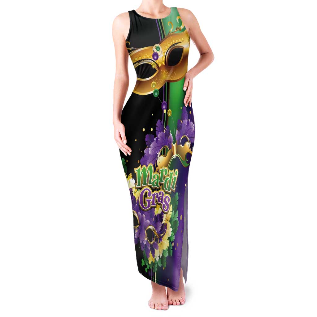 Personalized Mardi Gras Tank Maxi Dress Carnival Feathers Masks - Wonder Print Shop