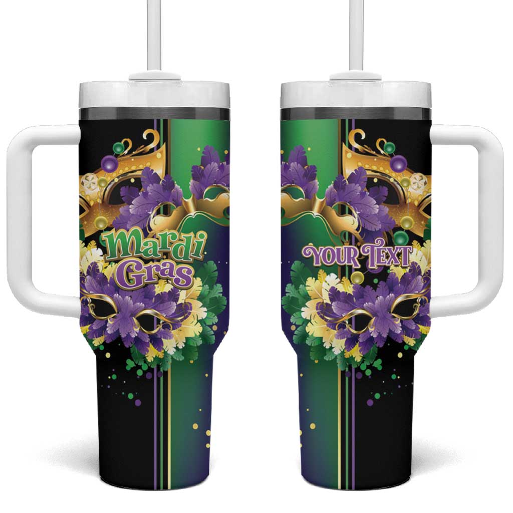 Personalized Mardi Gras Tumbler With Handle Carnival Feathers Masks - Wonder Print Shop