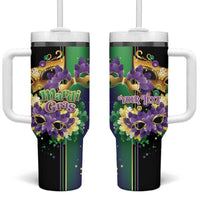 Personalized Mardi Gras Tumbler With Handle Carnival Feathers Masks - Wonder Print Shop