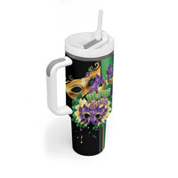 Personalized Mardi Gras Tumbler With Handle Carnival Feathers Masks - Wonder Print Shop