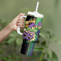 Personalized Mardi Gras Tumbler With Handle Carnival Feathers Masks - Wonder Print Shop