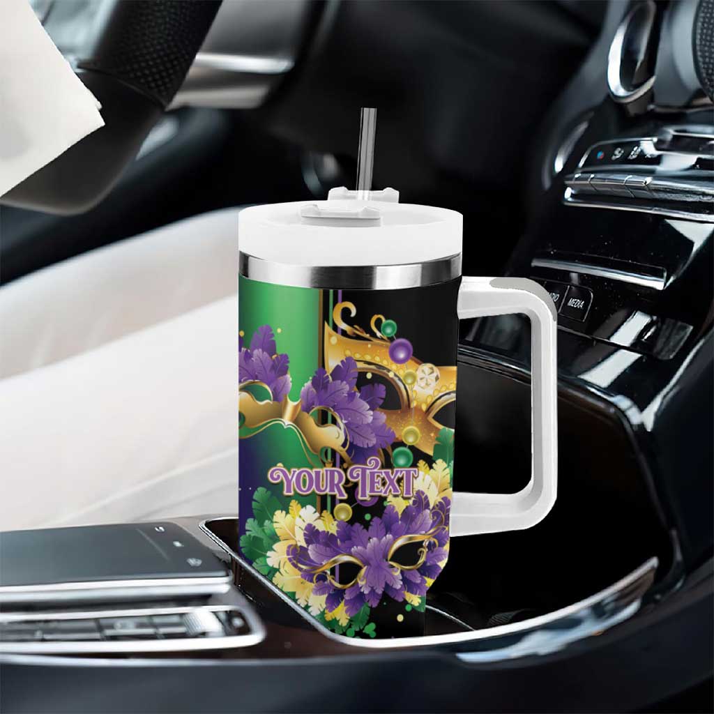 Personalized Mardi Gras Tumbler With Handle Carnival Feathers Masks - Wonder Print Shop