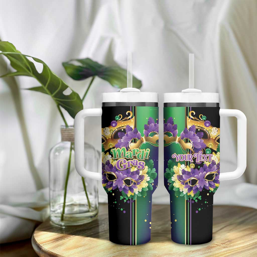 Personalized Mardi Gras Tumbler With Handle Carnival Feathers Masks - Wonder Print Shop