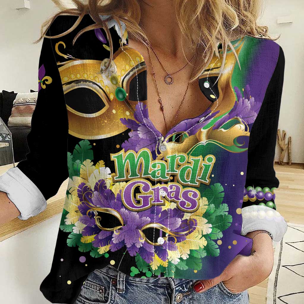 Personalized Mardi Gras Women Casual Shirt Carnival Feathers Masks - Wonder Print Shop