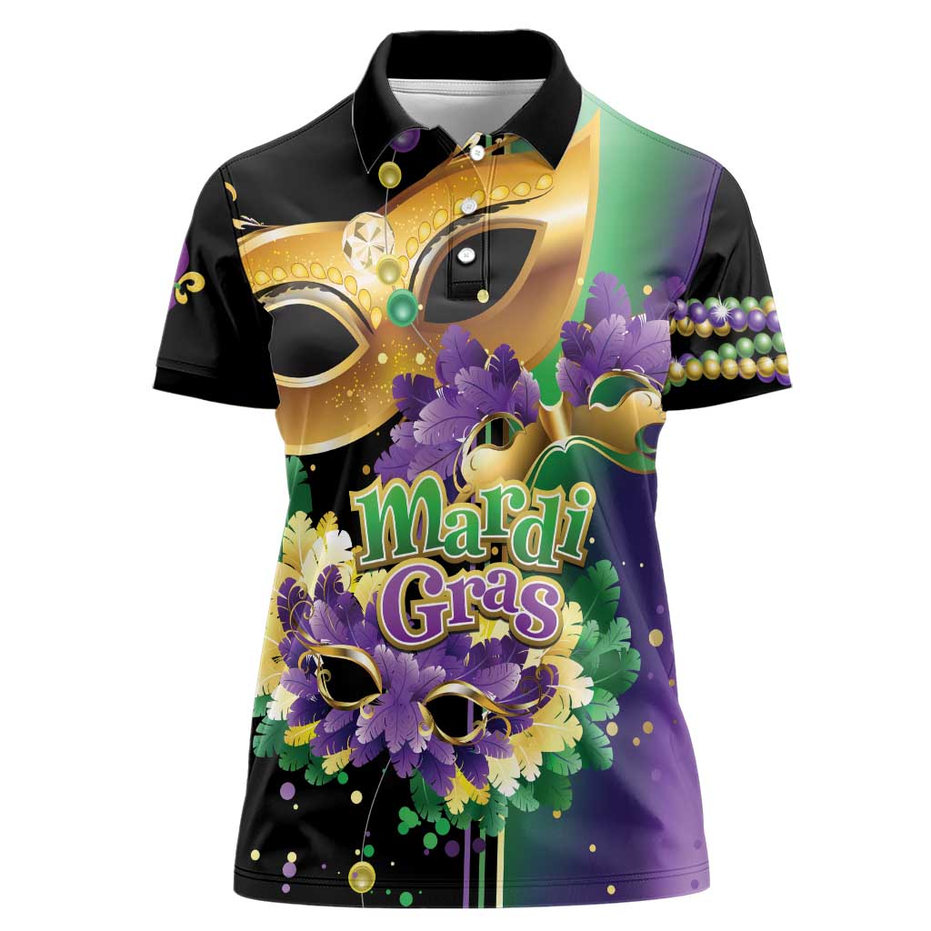 Personalized Mardi Gras Women Polo Shirt Carnival Feathers Masks - Wonder Print Shop