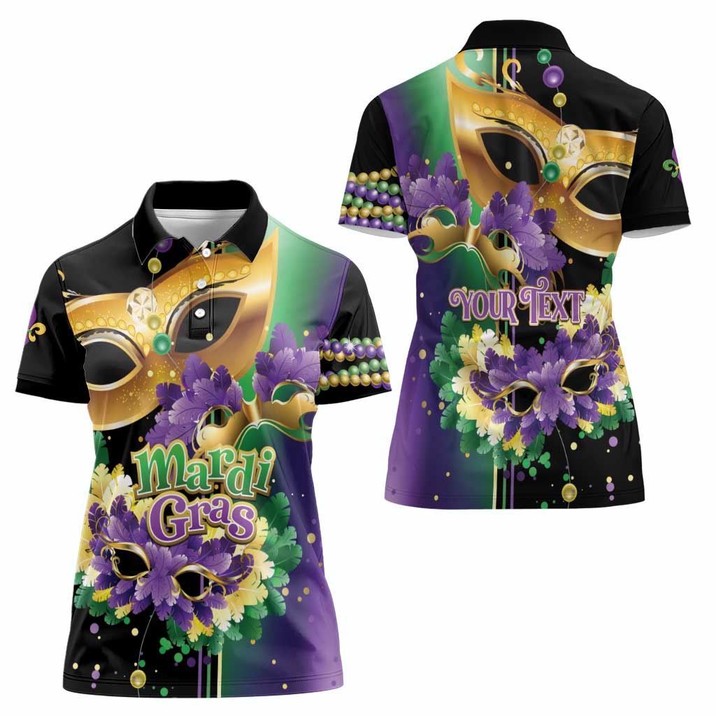 Personalized Mardi Gras Women Polo Shirt Carnival Feathers Masks - Wonder Print Shop