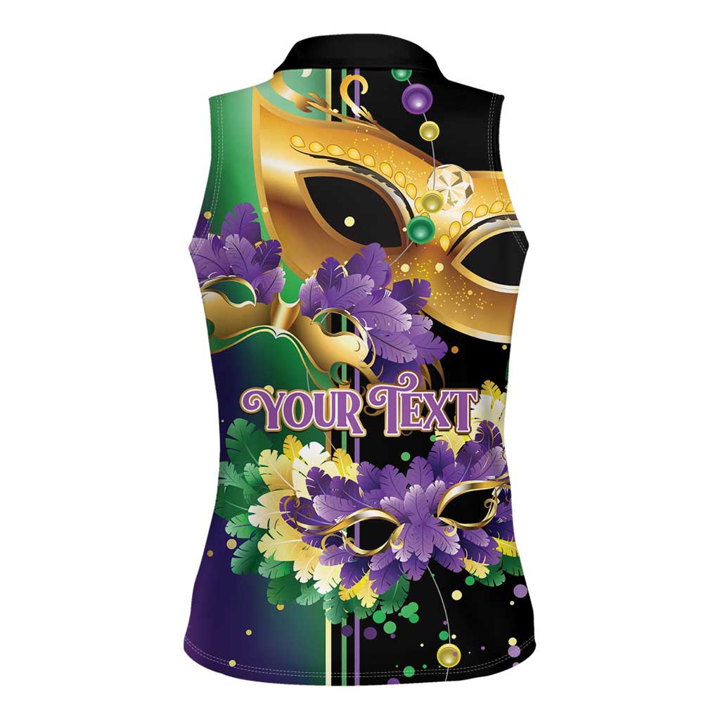 Personalized Mardi Gras Women Sleeveless Polo Shirt Carnival Feathers Masks - Wonder Print Shop