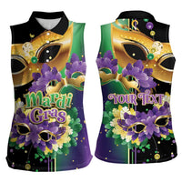 Personalized Mardi Gras Women Sleeveless Polo Shirt Carnival Feathers Masks - Wonder Print Shop