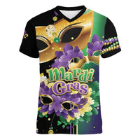 Personalized Mardi Gras Women V-Neck T-Shirt Carnival Feathers Masks - Wonder Print Shop
