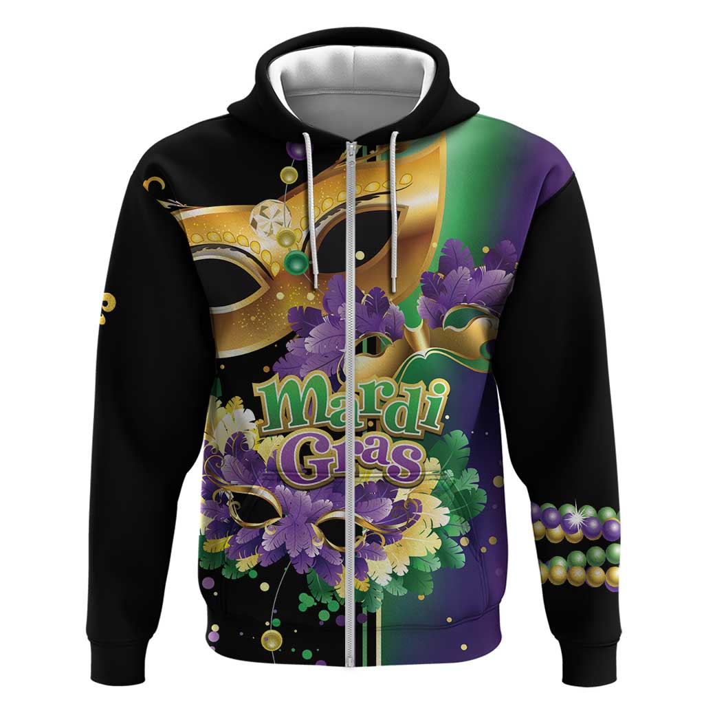 Personalized Mardi Gras Zip Hoodie Carnival Feathers Masks - Wonder Print Shop