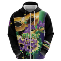 Personalized Mardi Gras Zip Hoodie Carnival Feathers Masks - Wonder Print Shop