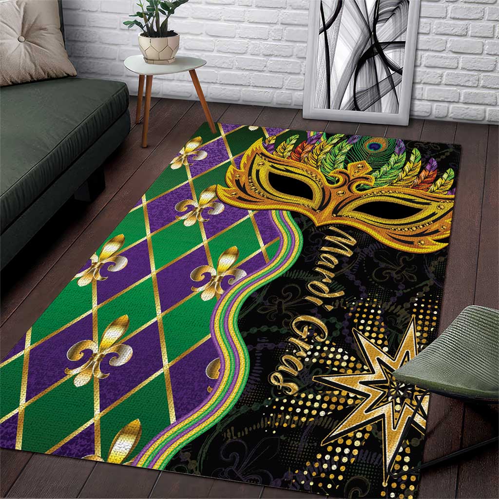 Personalized Mardi Gras Area Rug Gold Mask Unique Style