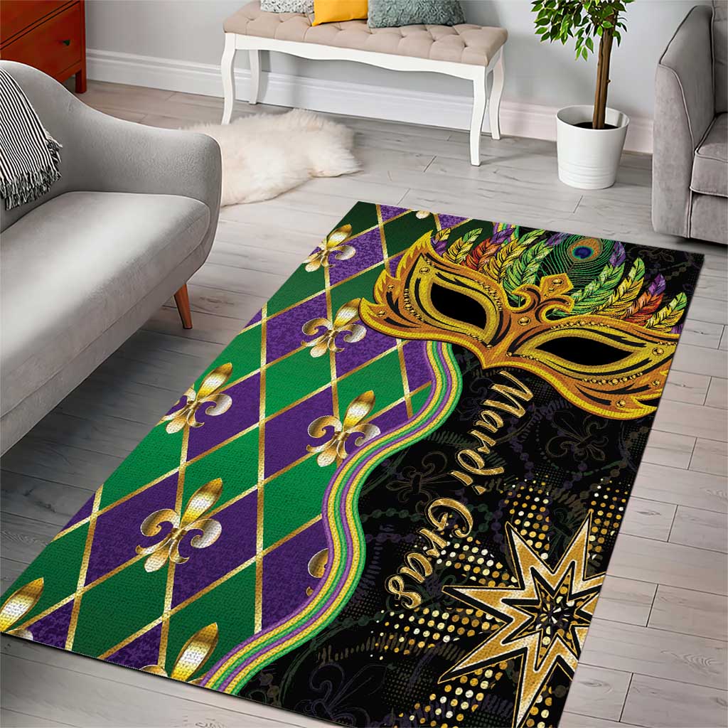 Personalized Mardi Gras Area Rug Gold Mask Unique Style