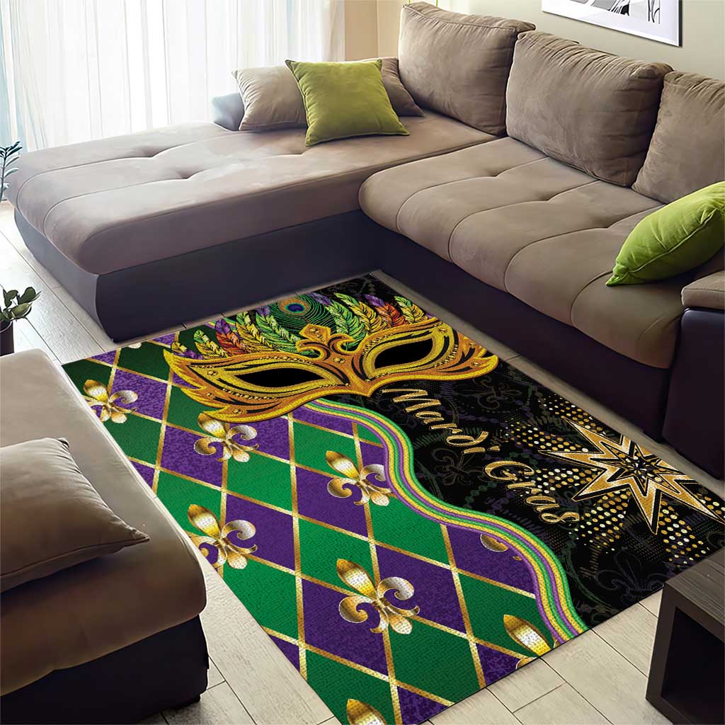 Personalized Mardi Gras Area Rug Gold Mask Unique Style