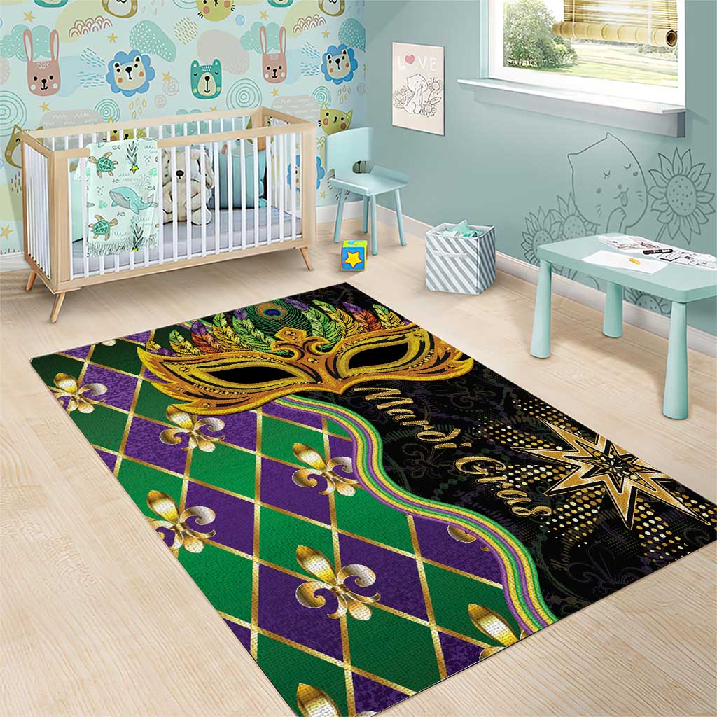 Personalized Mardi Gras Area Rug Gold Mask Unique Style