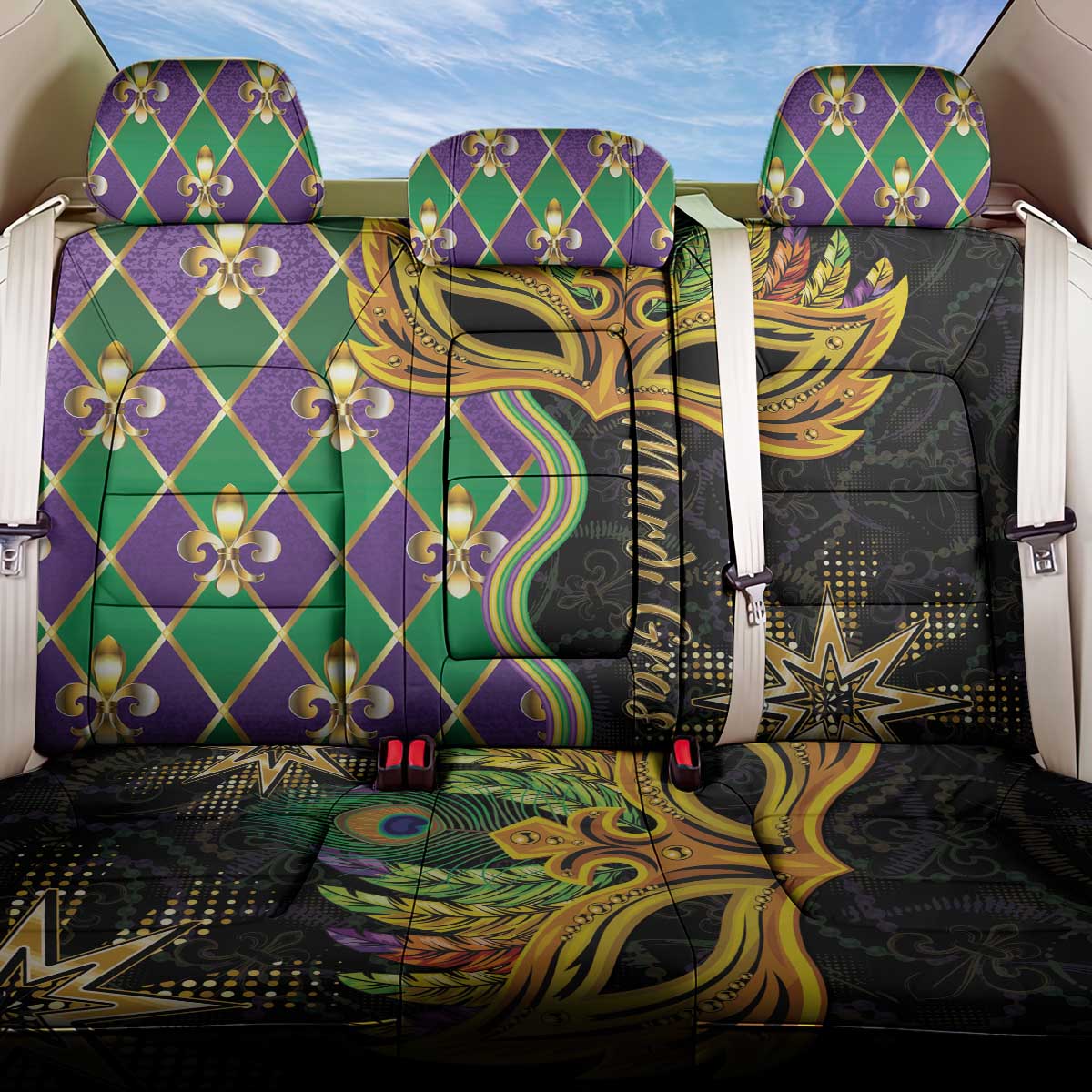 Personalized Mardi Gras Back Car Seat Cover Gold Mask Unique Style