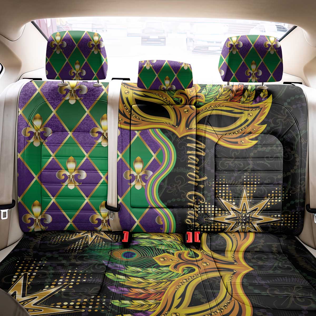 Personalized Mardi Gras Back Car Seat Cover Gold Mask Unique Style