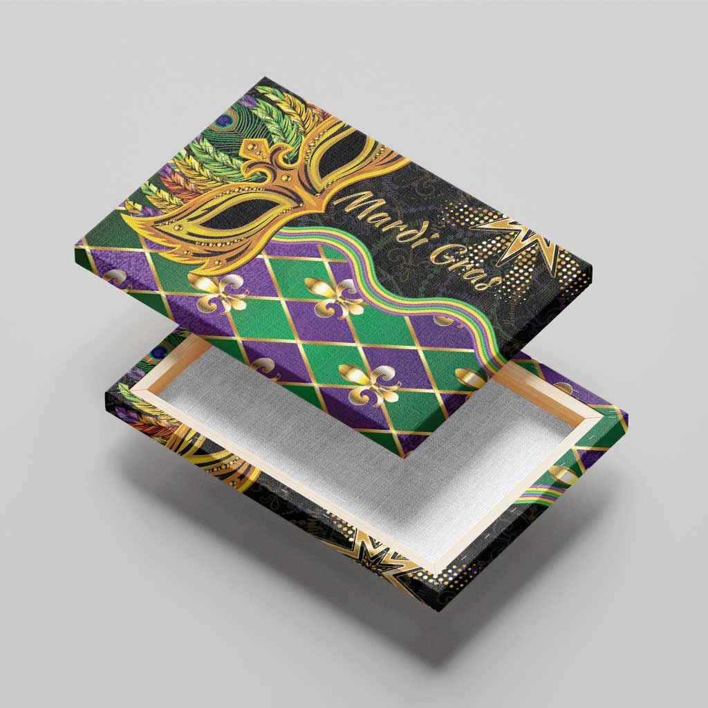 Personalized Mardi Gras Canvas Wall Art Gold Mask Unique Style