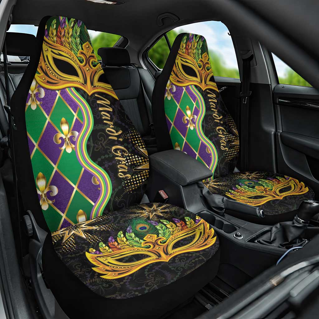 Personalized Mardi Gras Car Seat Cover Gold Mask Unique Style