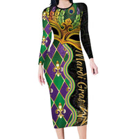 Personalized Mardi Gras Family Matching Long Sleeve Bodycon Dress and Hawaiian Shirt Gold Mask Unique Style