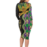 Personalized Mardi Gras Family Matching Long Sleeve Bodycon Dress and Hawaiian Shirt Gold Mask Unique Style