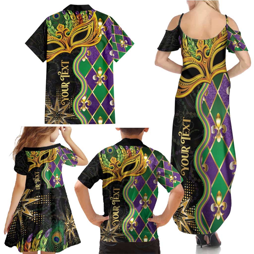 Personalized Mardi Gras Family Matching Summer Maxi Dress and Hawaiian Shirt Gold Mask Unique Style