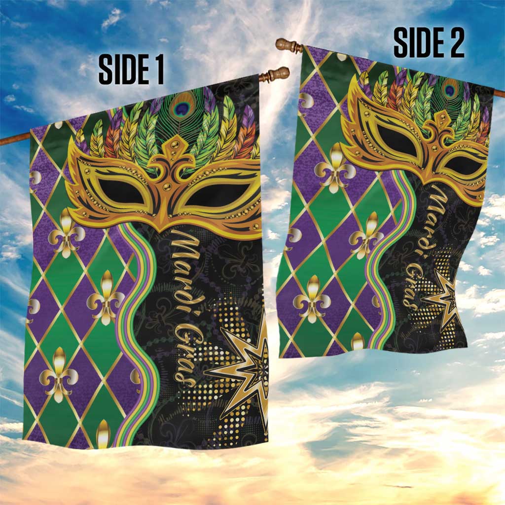 Personalized Mardi Gras Garden Flag Gold Mask Unique Style