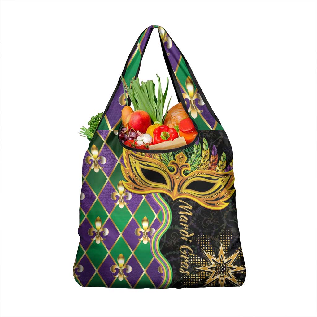 Mardi Gras Grocery Bag Gold Mask Unique Style