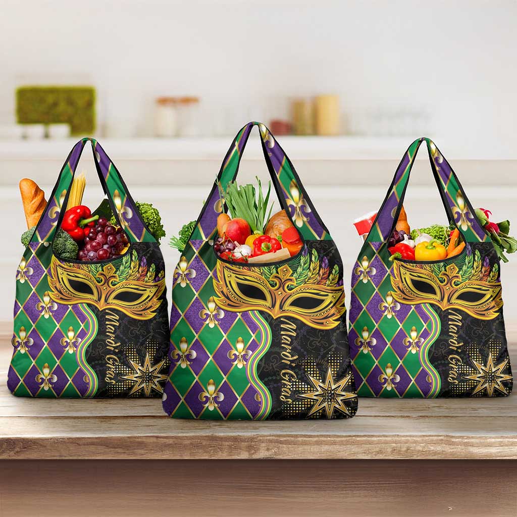 Mardi Gras Grocery Bag Gold Mask Unique Style